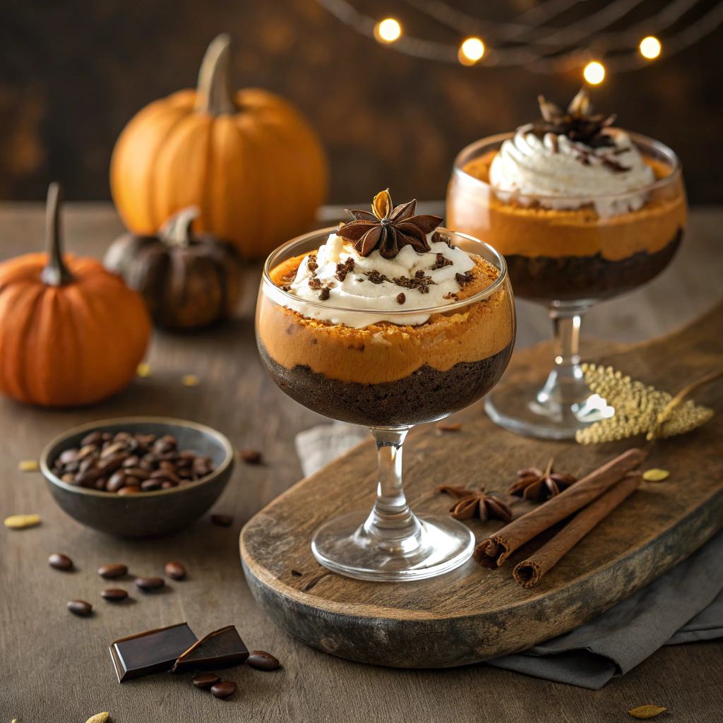 pumpkin puree and dark chocolate mousse