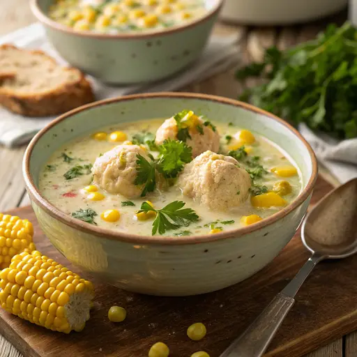 Creamy Crab Balls Soup with a Sweet Corn Touch