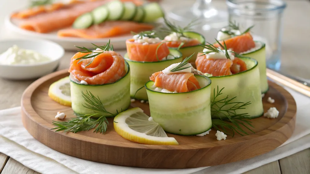 Chatelaine Smoked Salmon Roll on Cucumber